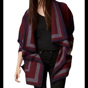 Burberry Wool Blend Blanket Wrap Cape Sweater Navy S SHACKET